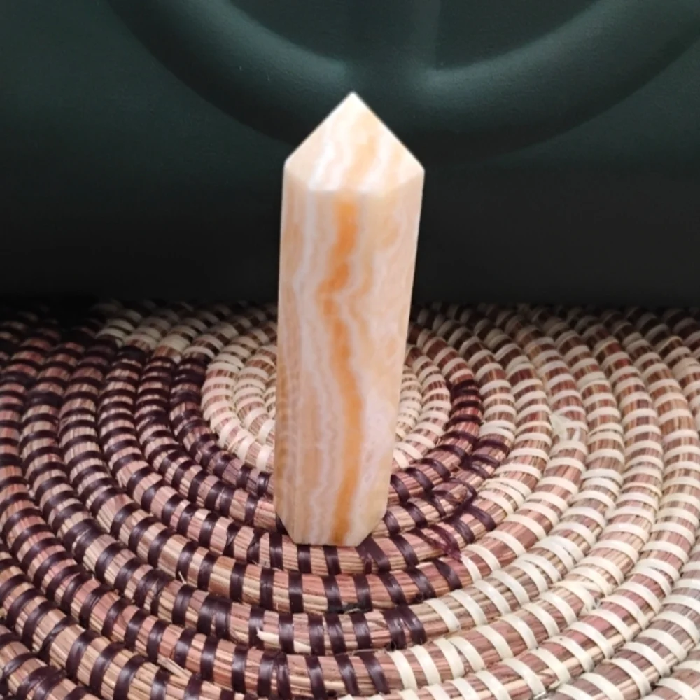Orange Calcite Stone Tower Sculpture NEW